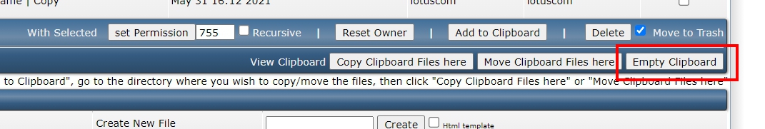 วิธีการย้าย File ด้วย File Manager ใน DirectAdmin Control Panel : 3 Empty Clipboard