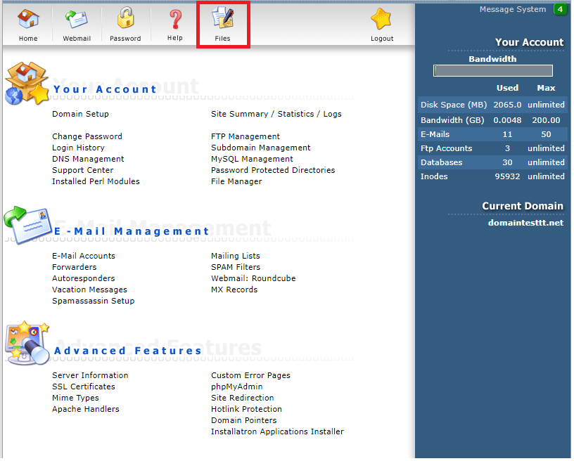 การสร้าง File ด้วย File Manager ใน DirectAdmin : login to directadmin and click files
