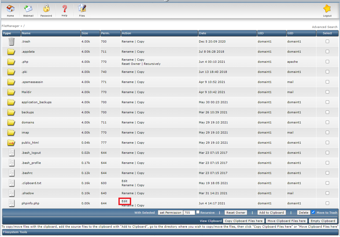 การสร้าง File ด้วย File Manager ใน DirectAdmin : when edit file click ediit on file 