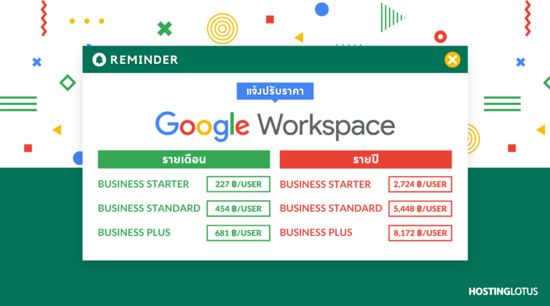 News Update : Hosting Lotus แจ้งปรับราคา Google Workspace (G-Suite)